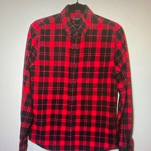 Banana Republic Red and Black Plaid Cotton Button-Down Shirt